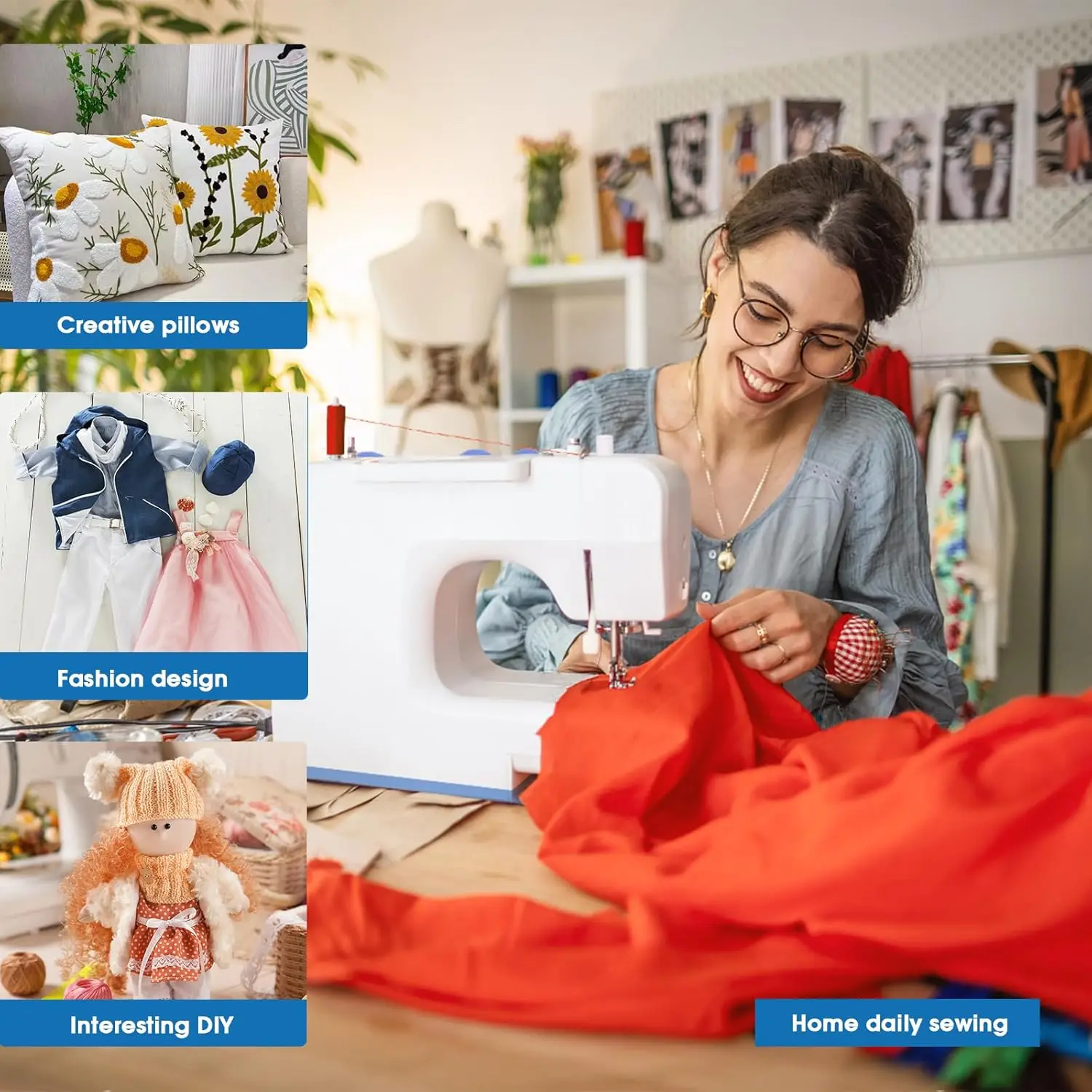 ماكينة خياطة بالحجم الكامل FYe320 مع دواسة قدم للتحكم في السرعة، محمولة شديدة التحمل، 25 غرز مدمجة، 6 بكرات، 5 أقدام خياطة