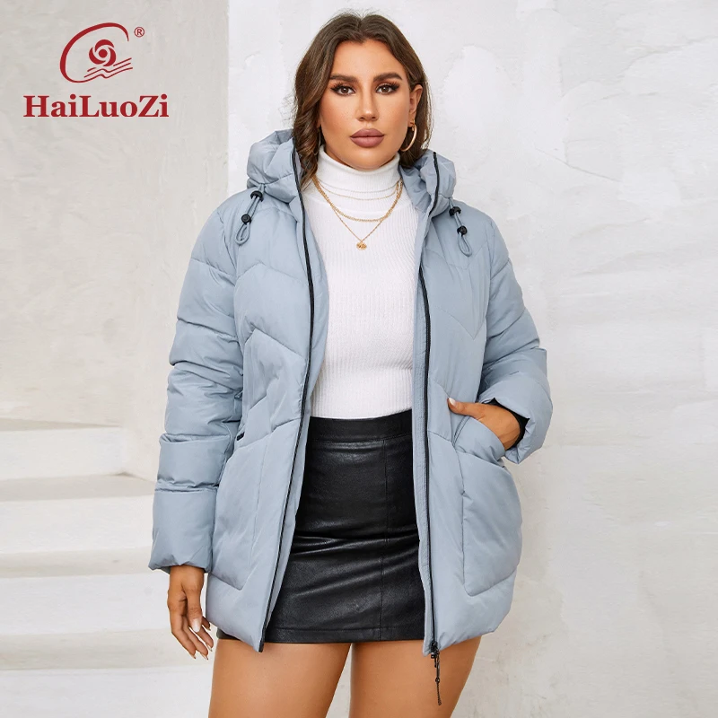 

HaiLuoZi 2023 Plus Size New Women's Winter Jackets Short Warm Hooded Female Outwear Zip Up Big Pockets Quilted Coat Women 9959