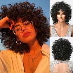 Deep Wave Afro Curly Bomb Wigs with Bangs Black Short Kinky Curly Wig for Women Brazilian Daily Machine Made Wig Heat Resistant