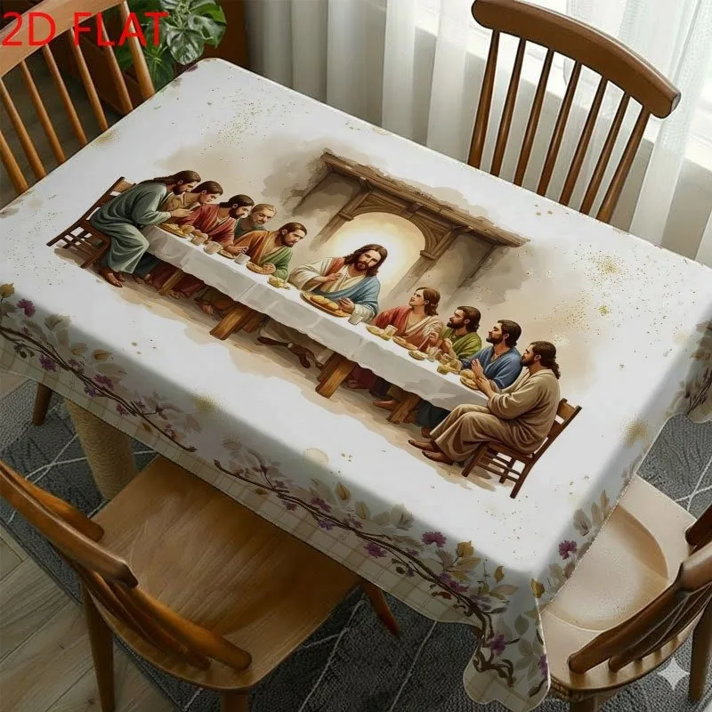 Christian Last Supper Tablecloth Waterproof Cloth for Dining Room Home Decor Religious Dinner Setting