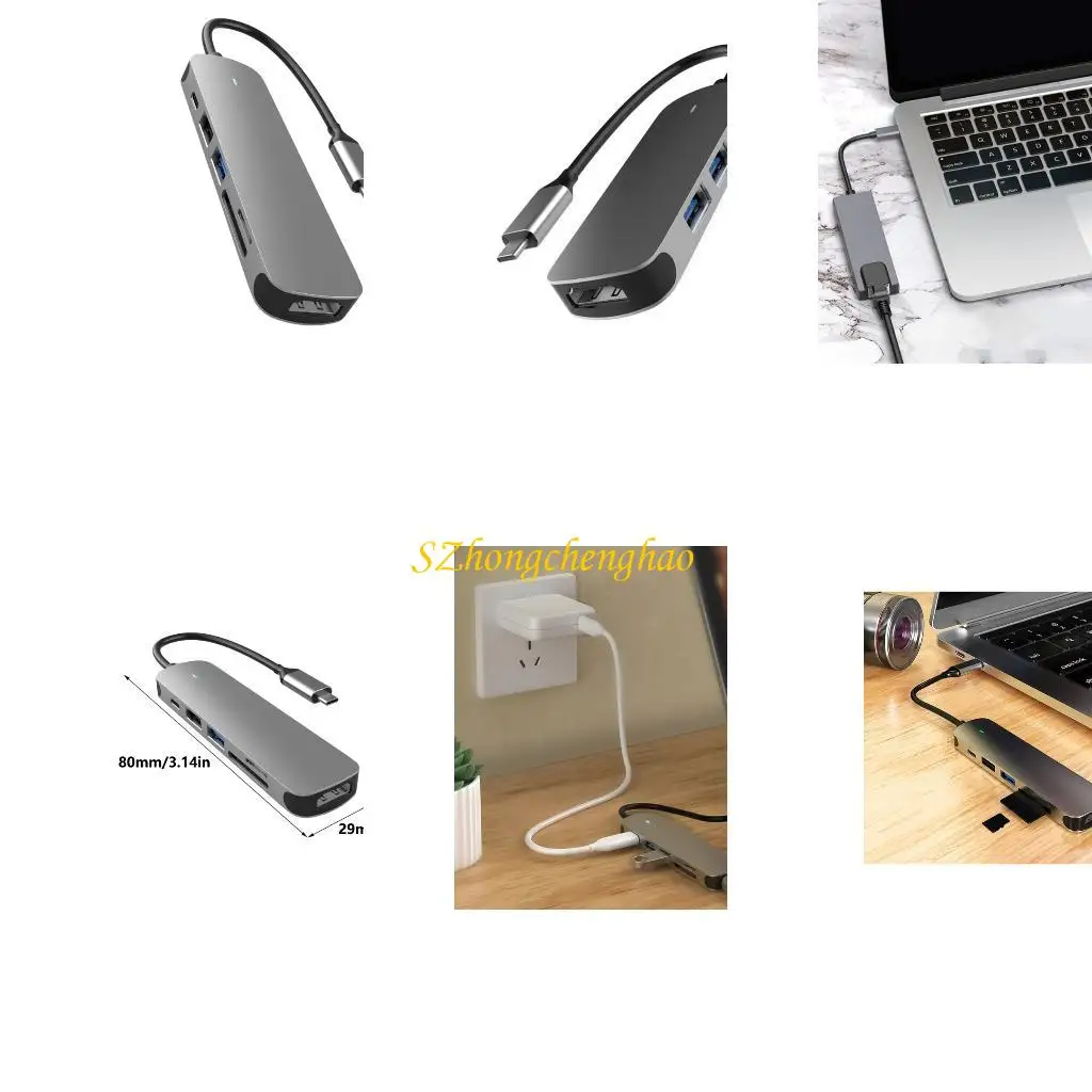 

Aluminum USB3.0 Multiports Hubs with Type C Connectors for Laptop Expansion 601D