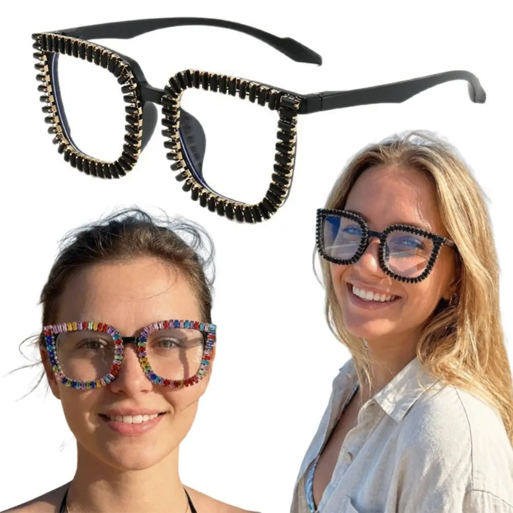 

Convenient INS Rhinestone Sunglasses Steampunk Fashion Women Spectacles UV400 Protection Lightweight Large Frame Eyewear Selfie