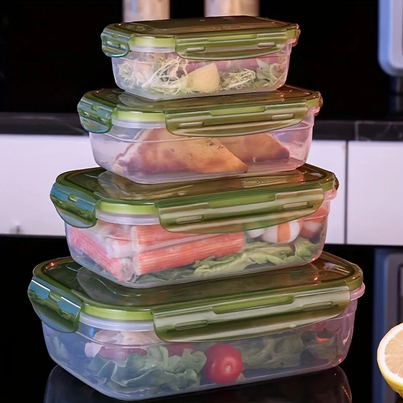 4pcs Plastic Food Storage Containers with Lids Microwave Safe Bento Box for Kitchen