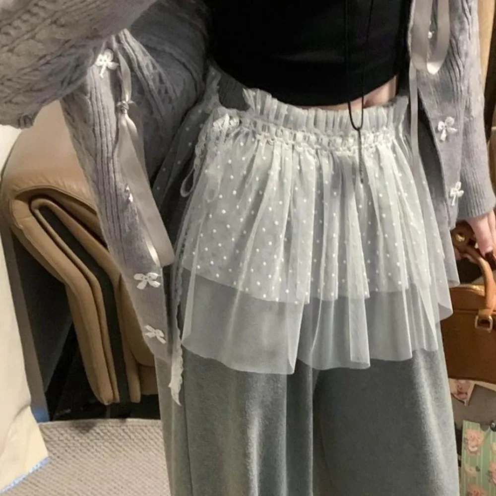แฟชั่น Y2k ลูกไม้กระโปรงมินิ Lolita กระโปรงผ้ากอซสั้น LACE-up เกาหลีสไตล์ Ruffled EDGE กระโปรงผู้หญิง