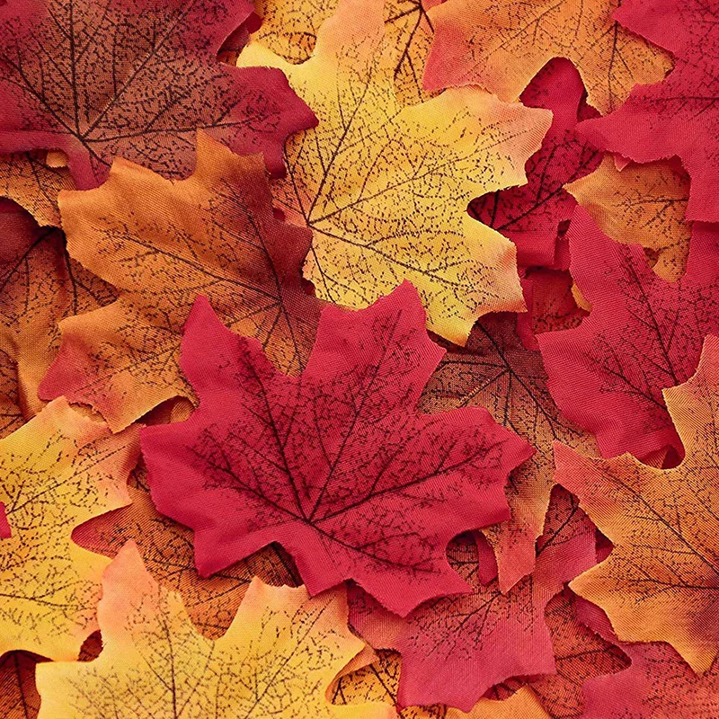 Hoja de arce de seda Artificial, guirnalda de hojas falsas de otoño, vid, Acción de Gracias, Halloween, decoración de fiesta de boda, 100 piezas