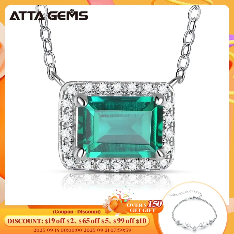 

ATTAGEMS 925 Sterling Silver Emerald Cut Emerlad Gemstone Moissanite Diamond Engagement Vintage Pendant Necklace Fine Jewelry