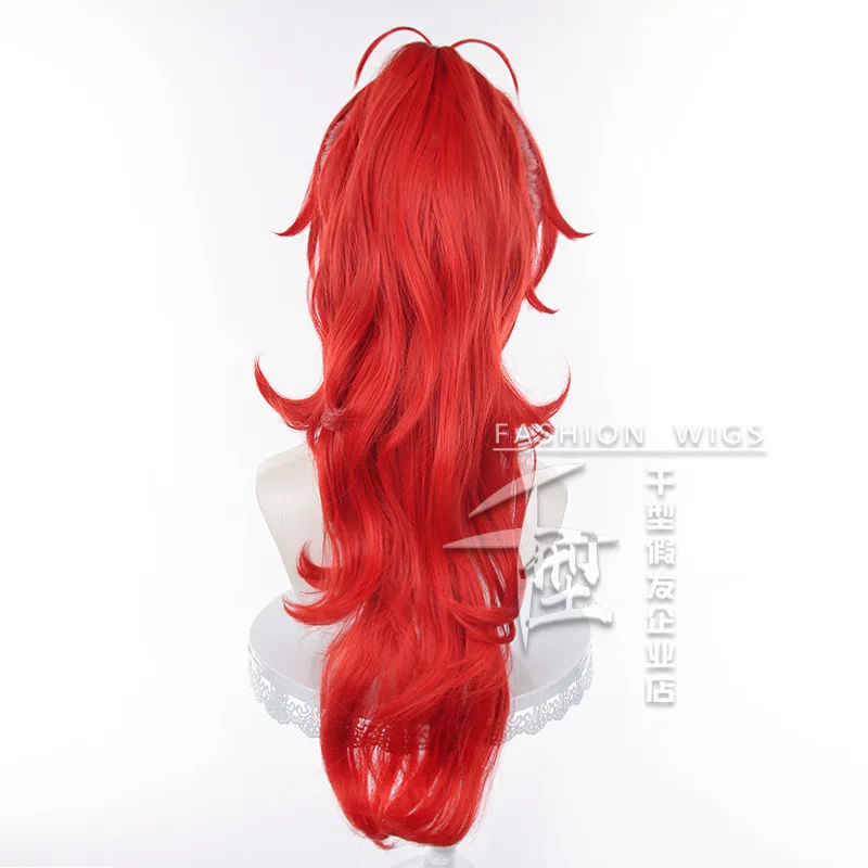 Perruque Cosplay Synthétique Genshin Impact Diluc, Cheveux Longs Rouges, Degré de Chaleur, Accessoires de ixd'Halloween