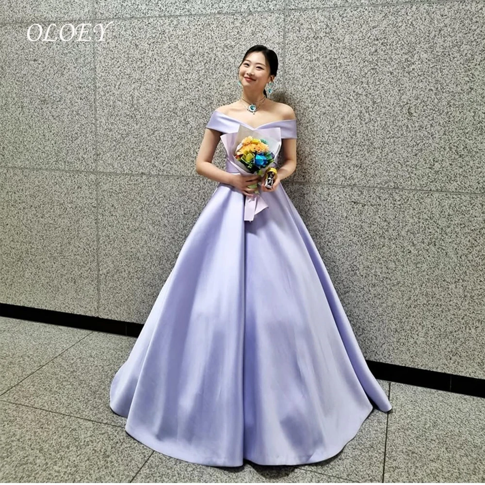 

OLOEY Simple Off Shoulder Lavender Evening Party Dresses Korea Photo shoot Long Birthday Formal Gowns Plus Size Customized