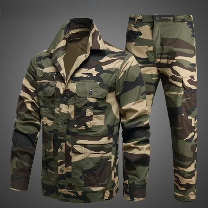 Summer Camouflage Suit Men's Thin Hunting Shirts Jacket and Cargo Trousers Tactical Military Cotton Breathable Multi-Pocket Suit