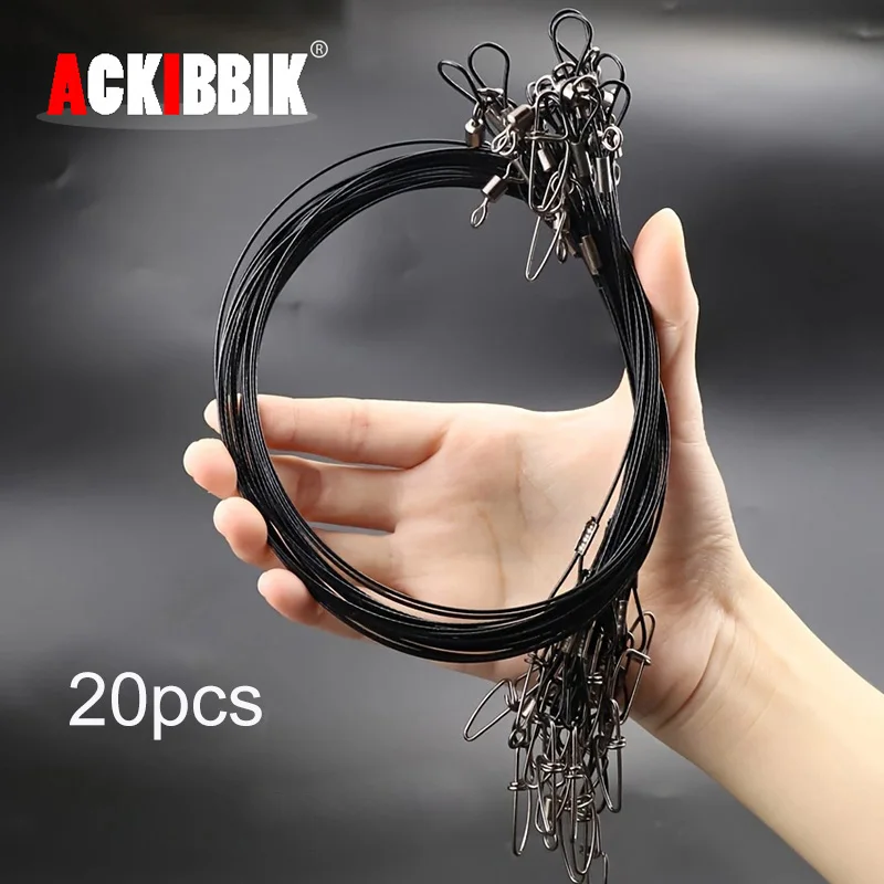 Ackibbik 20pcs Steel Fishing Leaders Line Fishing Steel Wire Saltwater 125LB Fish Leader with Swivel Snaps 19.68in Steel Leader