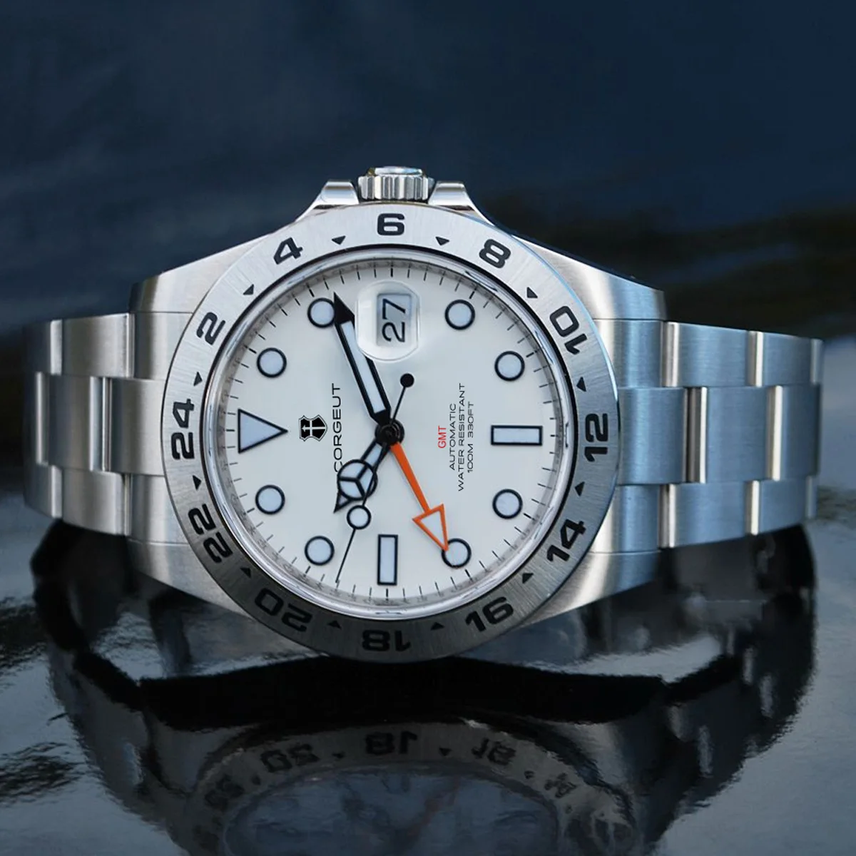 커스텀 럭셔리 39mm NH34 오토매틱 기계식 GMT 시계 풀 스틸 남성용 시계 사파이어 야광 방수 남성용 렐로즈 옴브레