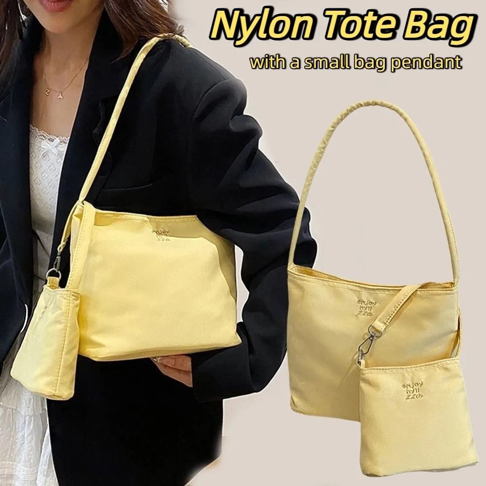

Korean Style Nylon Tote Bag Handbag Large Capacity Embroidery Letter Underarm Bag All-match Pure Color Cloth Shoulder Bag Girls