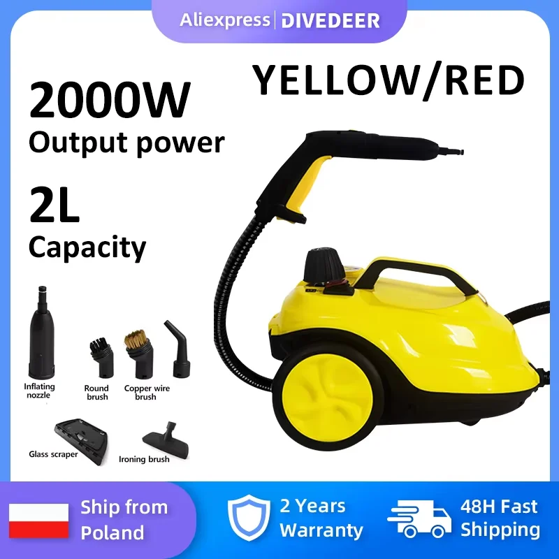 DIVEDEER gőztisztító, 2000 W, multifunkcionális, magas hőmérsékletű sterilizáló és fertőtlenítő, autó belső padló, konyha