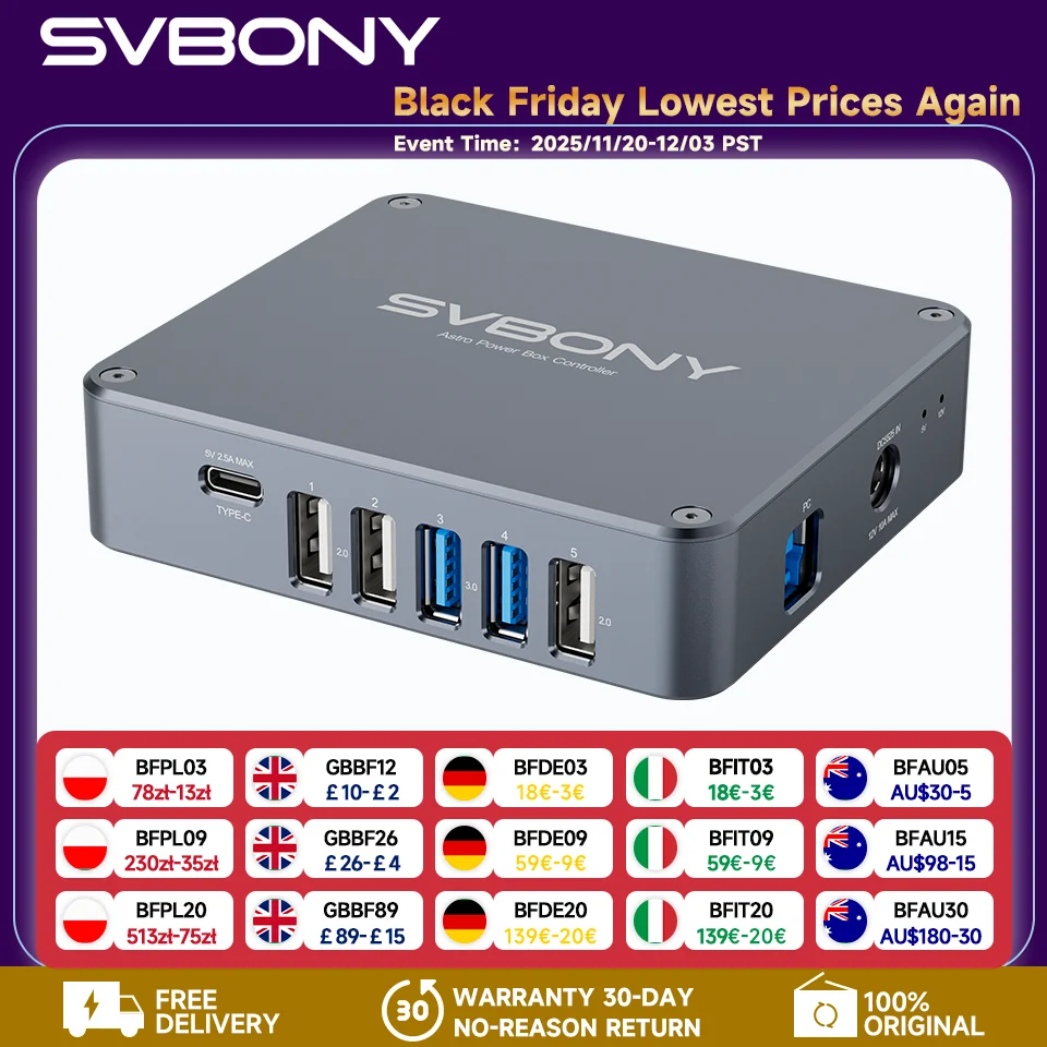Svbony SV241 Pro Astro Power Controller USB3.0 + DC Type-C ASCOM Telescopio astronomico Fotografia Scatola di gestione dell'alimentazione