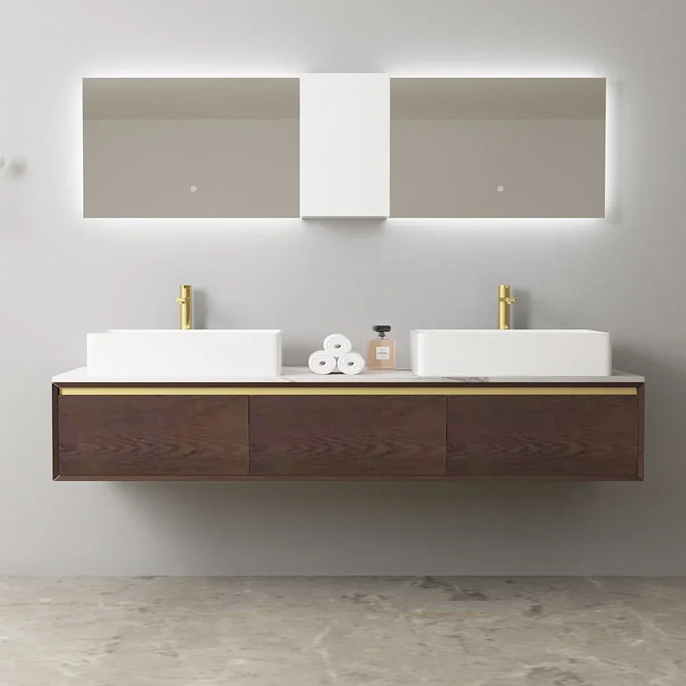 

Modern Double Sinks Floating Bathroom Cabinets With Concealed Handles