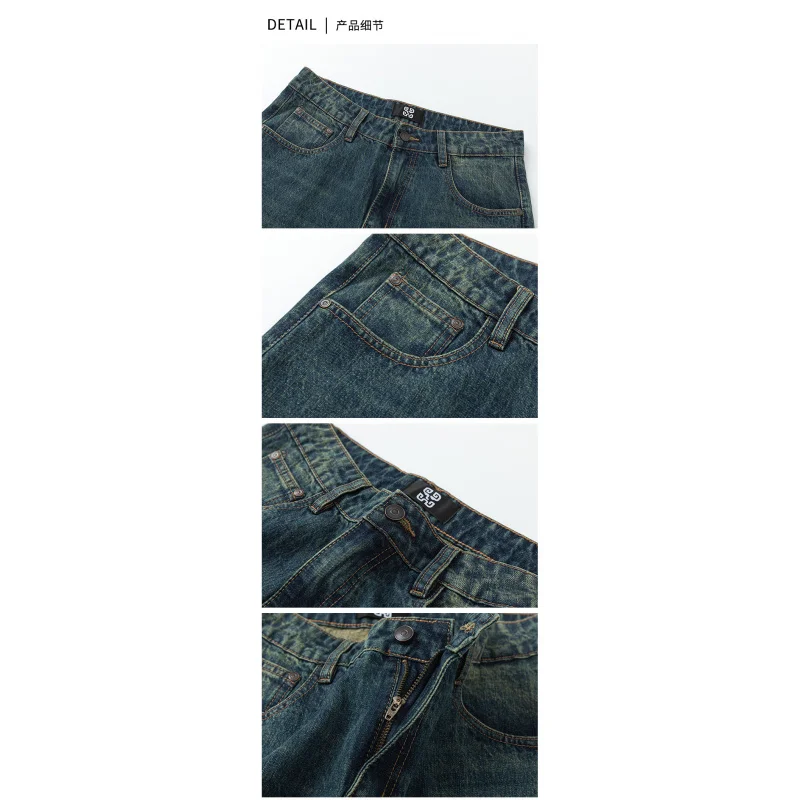 2024 fall new high-end biker clothing tide loose straight jeans retro blue multi-generation workwear pants men's models