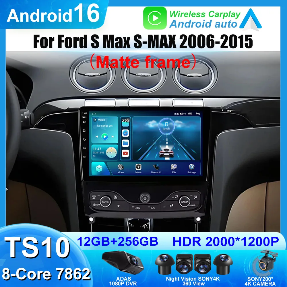 Android 16 For Ford S Max S-MAX 2006-2015 For Ford Galaxy 2014 Car Radio Multimedia Video Player GPS Carplay Android Stereo Wifi