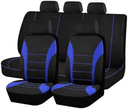 

Мягкие дышащие чехлы для автомобильных сидений - полный комплект со съемными подголовниками, универсальные для большинства автомобилей (синие)