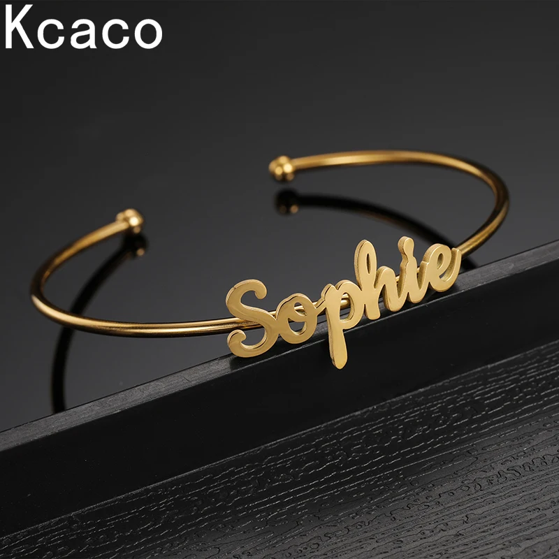 Personalized Customized Adjustable Name Bangle For Women Stainless Steel Open Letters 190mm Bracelet Jewellery Gift For Lover