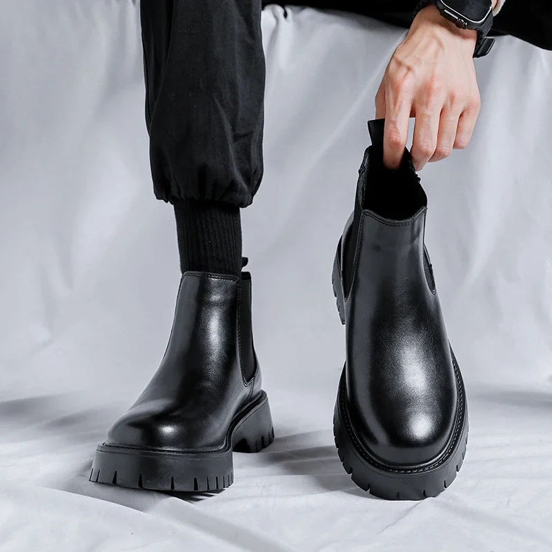 Boots Fashion Leather Gentleman Shoes Men Business Driving Shoes Handmade Black Party Flats Dress Shoes