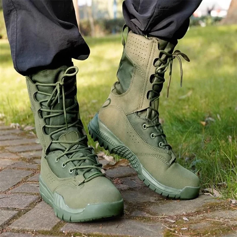 Men\'s Outdoor Desert Boots Army Green Ultralight Breathable Spring Autumn Hiking Training Shoes High work boots 37 45