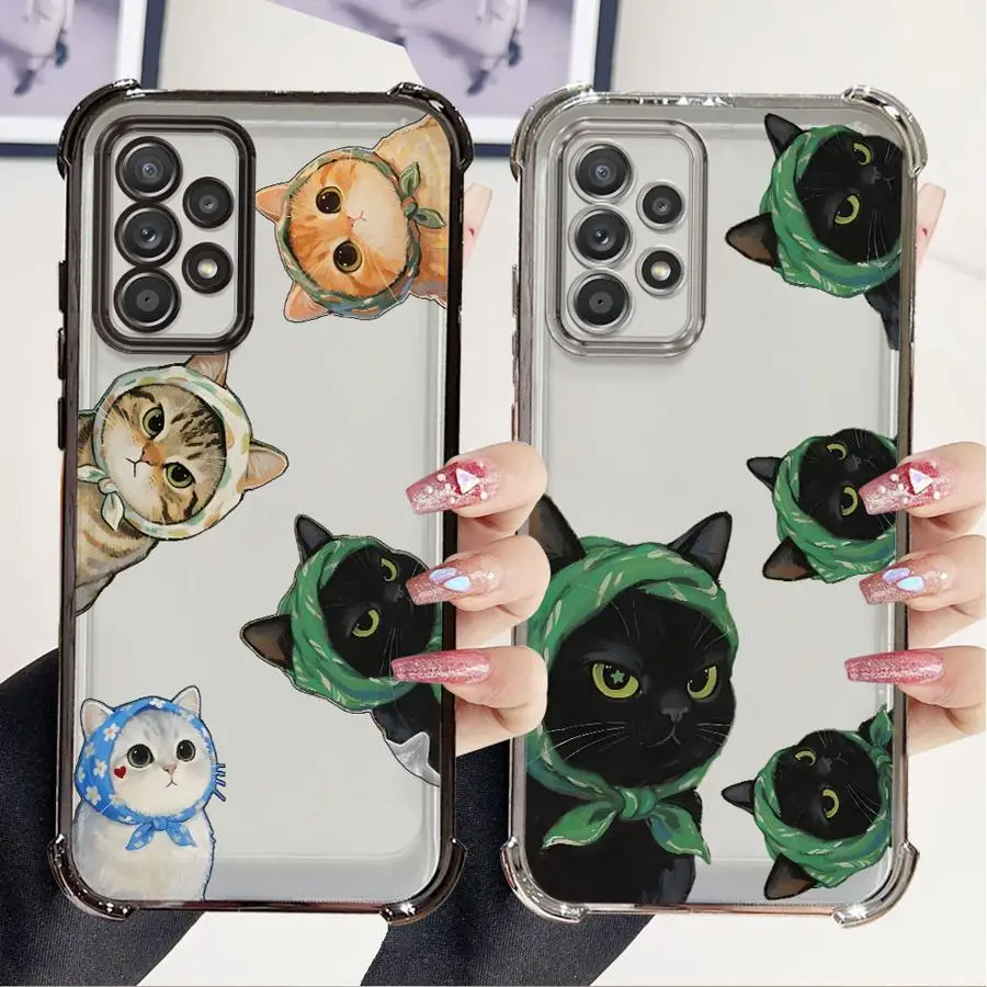 Phone Cover Case for Samsung Galaxy A15 A25 A26 A35 A36 A13 A52 A17 A24 A33 A16 A21s Cartoon Cat Art 