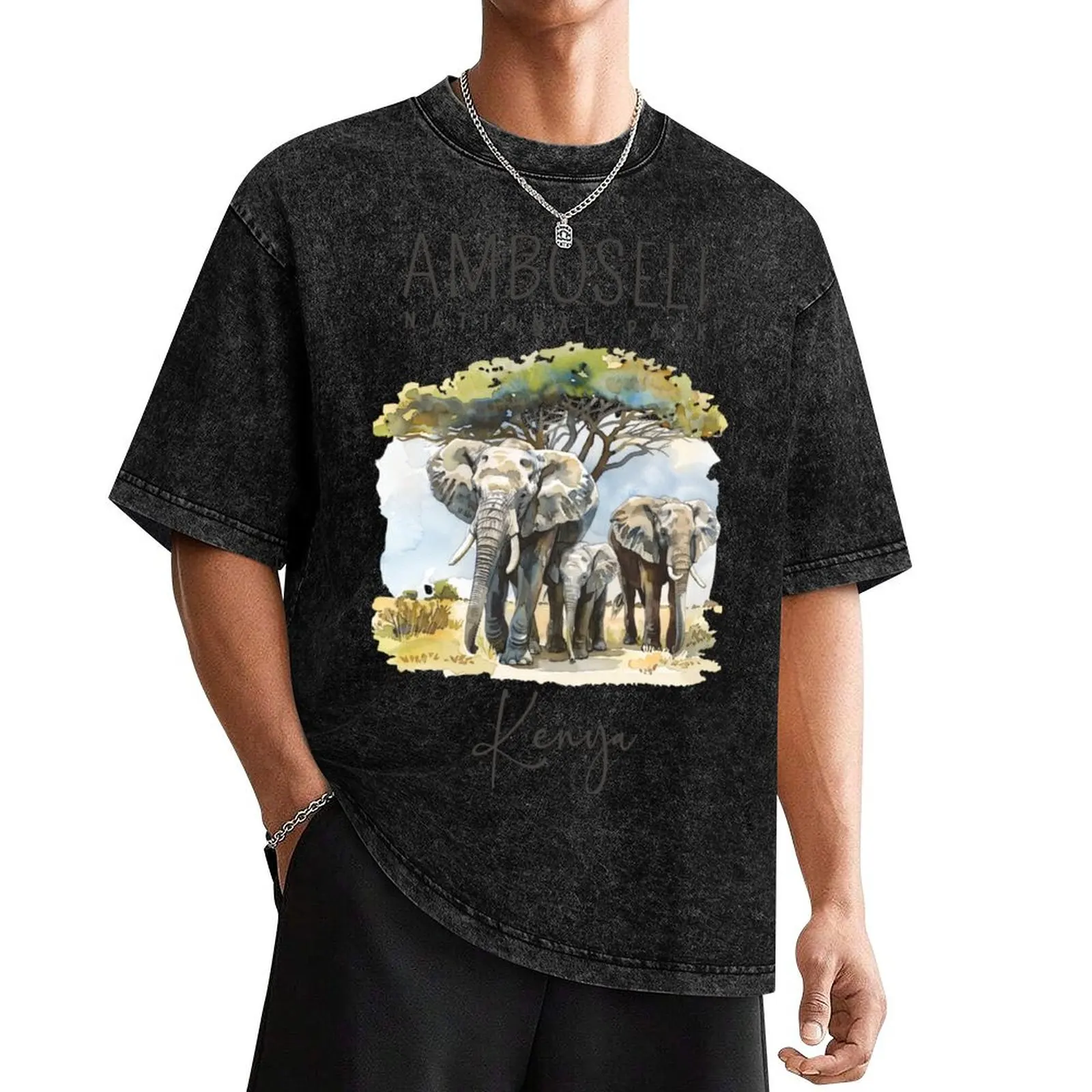 

A Watercolor Design of Amboseli National Park - Kenya T-Shirt summer top oversized graphic tee anime T-shirts for men cotton