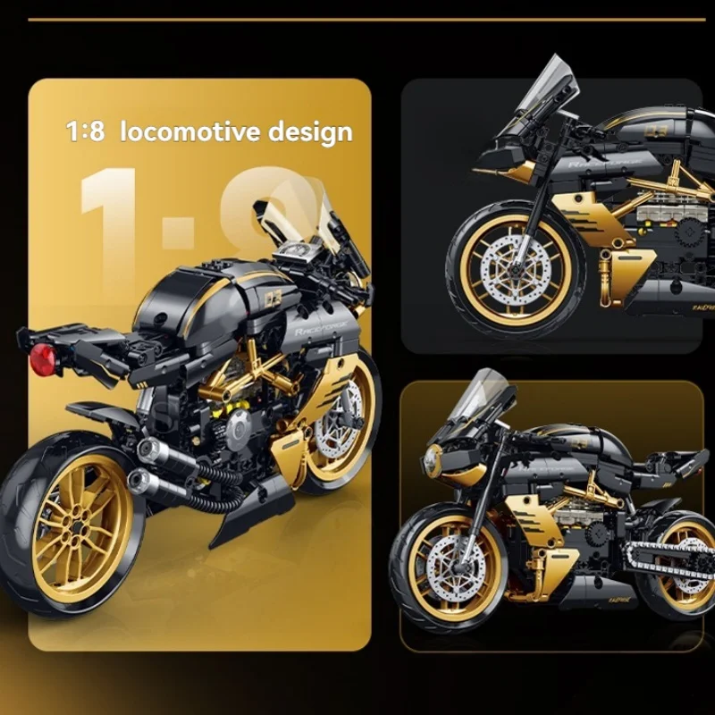 506PCS Technic Motorcycle Bouwstenen MOC Model Zwart Goud Creatieve Display Festival Geschenkdoos voor volwassenen en kinderen