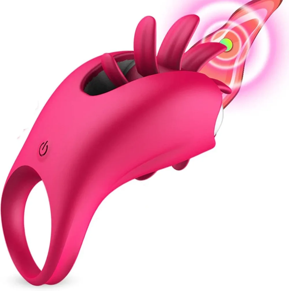 Silicone Penis Ring Delayed Ejaculation 10 Modes Rotating Tongue Licking Clit Stimulator Female Masturbator Cock Ring Sex Toys 4