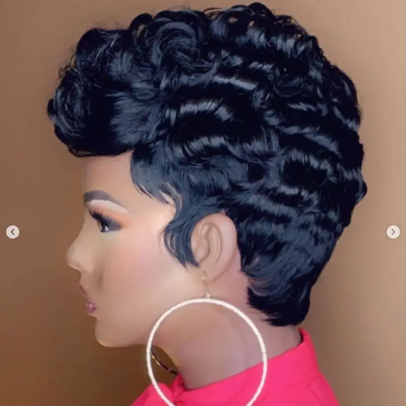 Black Short Curly Cute Hair Synthetic Cheap Styles Finger Waves Elegant Charming Wig For Summer Pretty Designs For Women