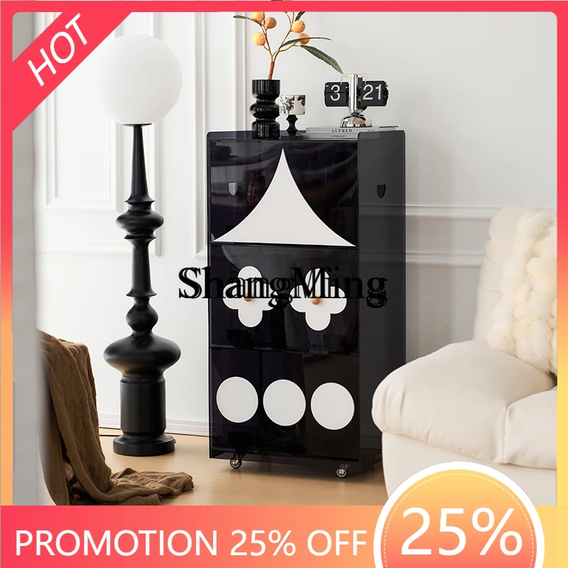 

FG good-looking Retro Acrylic Movable Living Room Sofa Side Storage Cabinet Small Apartment Entryway Vintage Chest of Drawers