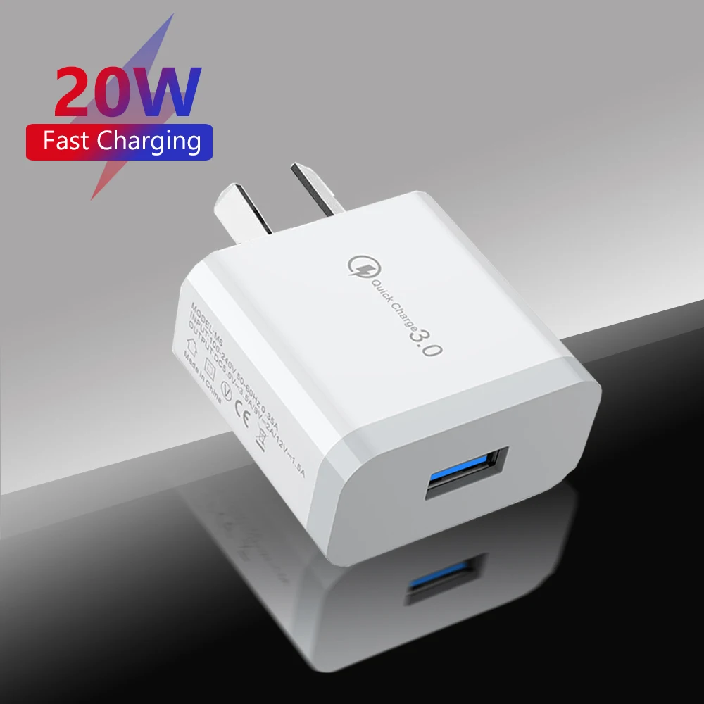 1/3PCS QC3.0 Charger 20W Fast Charging Charger for  AU Plug Type C Adapter for Xiaomi for Samsung Xiaomi Huawei vivo oppo Iphone