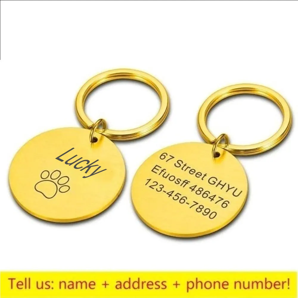 Étiquette d'identification avec nom personnalisé, enregistrement gravé Anti-perte, adresse Tel, chat, chiot, médaille imprimée patte personnalisée, pendentif, accessoire de collier pour chien de compagnie