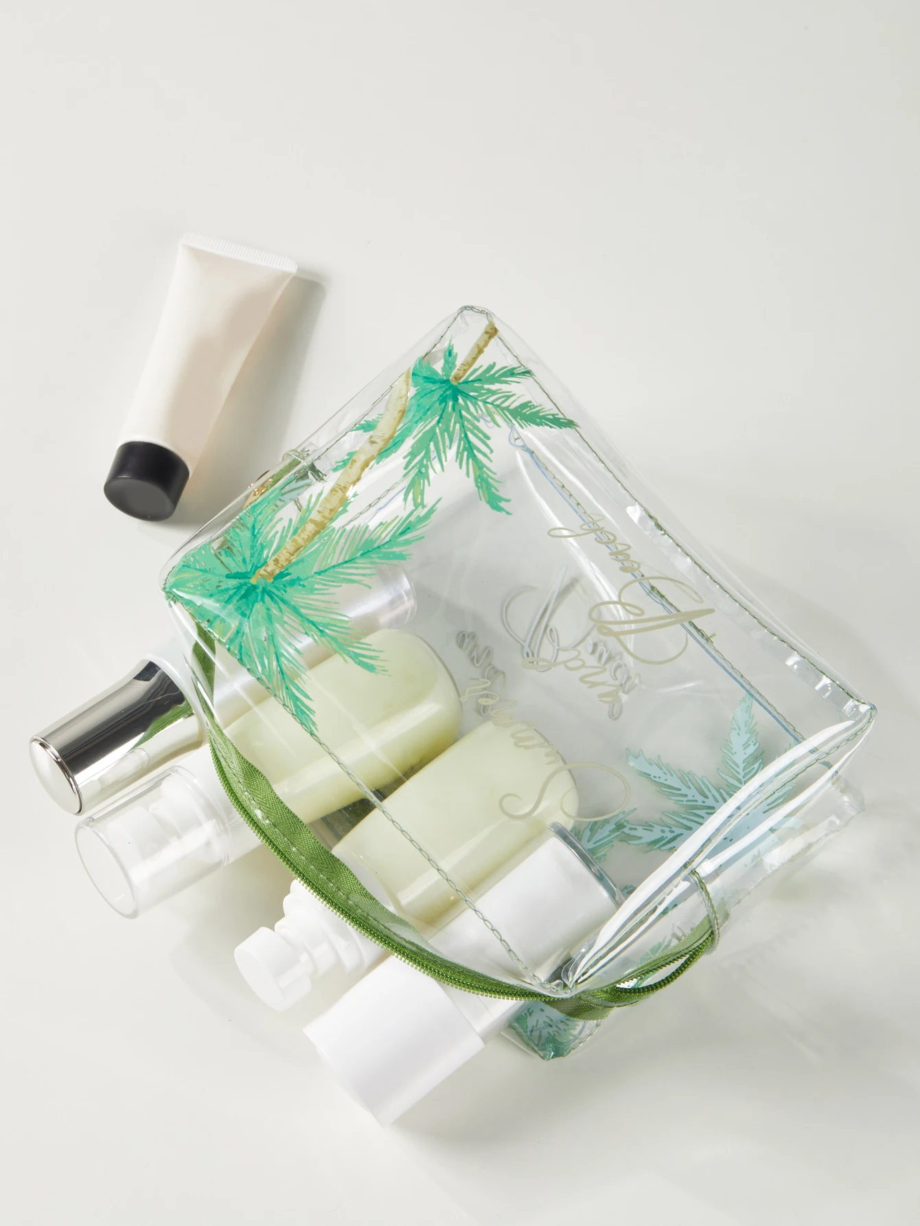 Big Waterproof transparent PVC Coconut trees pattern makeup bag organizer Beach Bag cosmetic bag travel makeup bag Students Pen