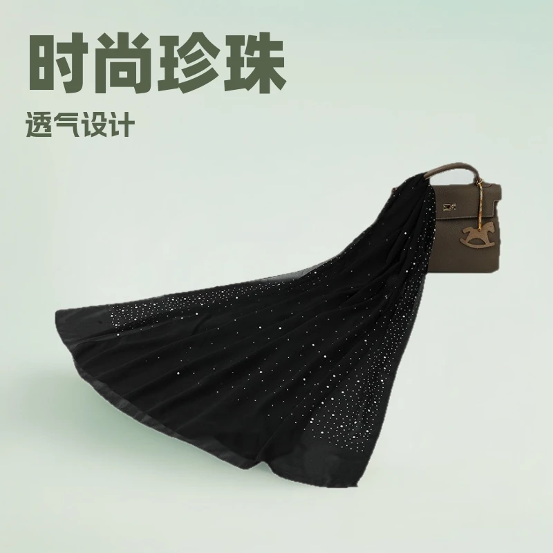 

New Solid Color Porcelain Printed Scrunch Long Scarf, Thin Breathable Hijab, Fashion Pearl Chiffon Headscarf Wholesale