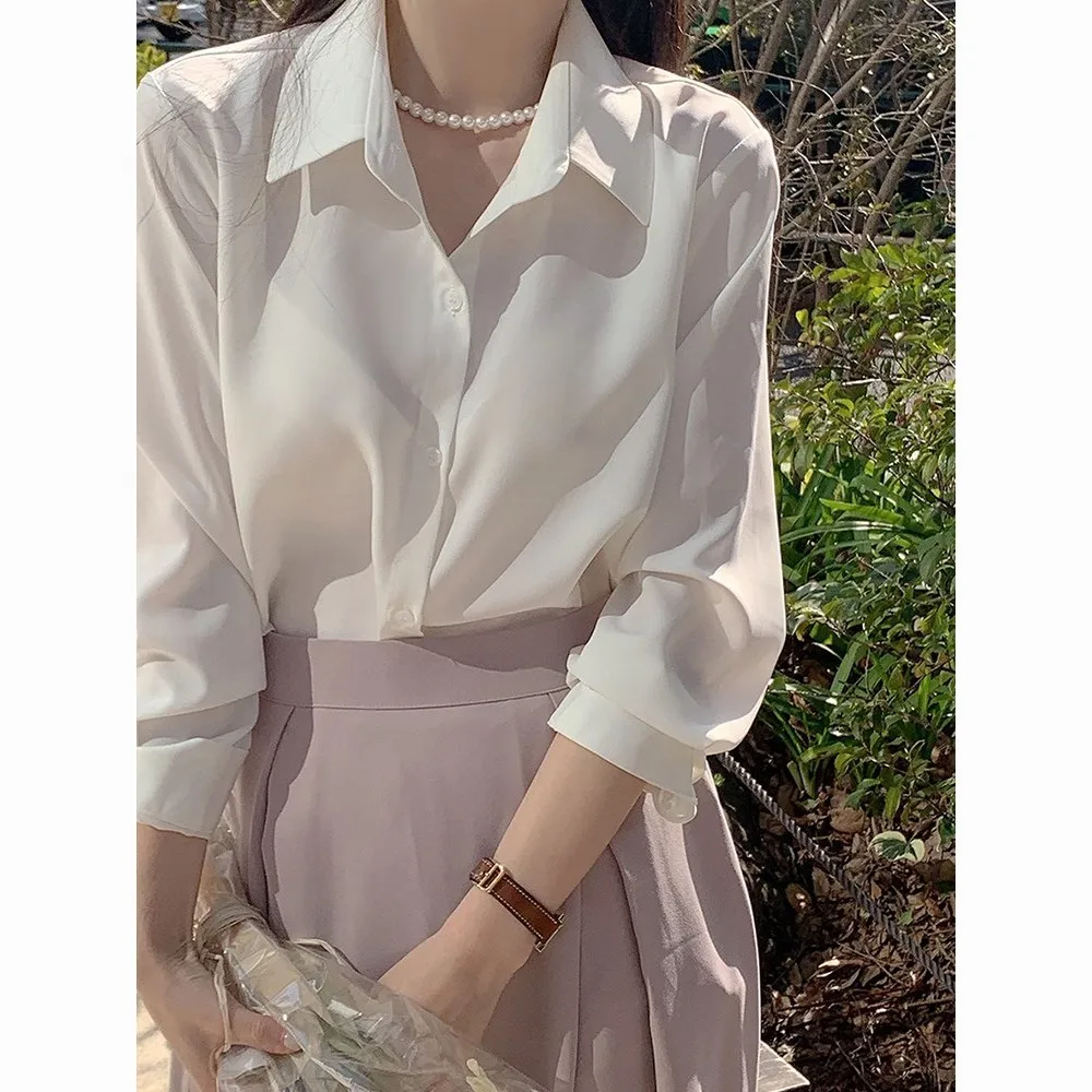 

Long Sleeve Shirts Womens Satin Button Down Tops Slim Fit Cottagecore Relaxed Casual Spring Comfortable Outdoor Daily Wear
