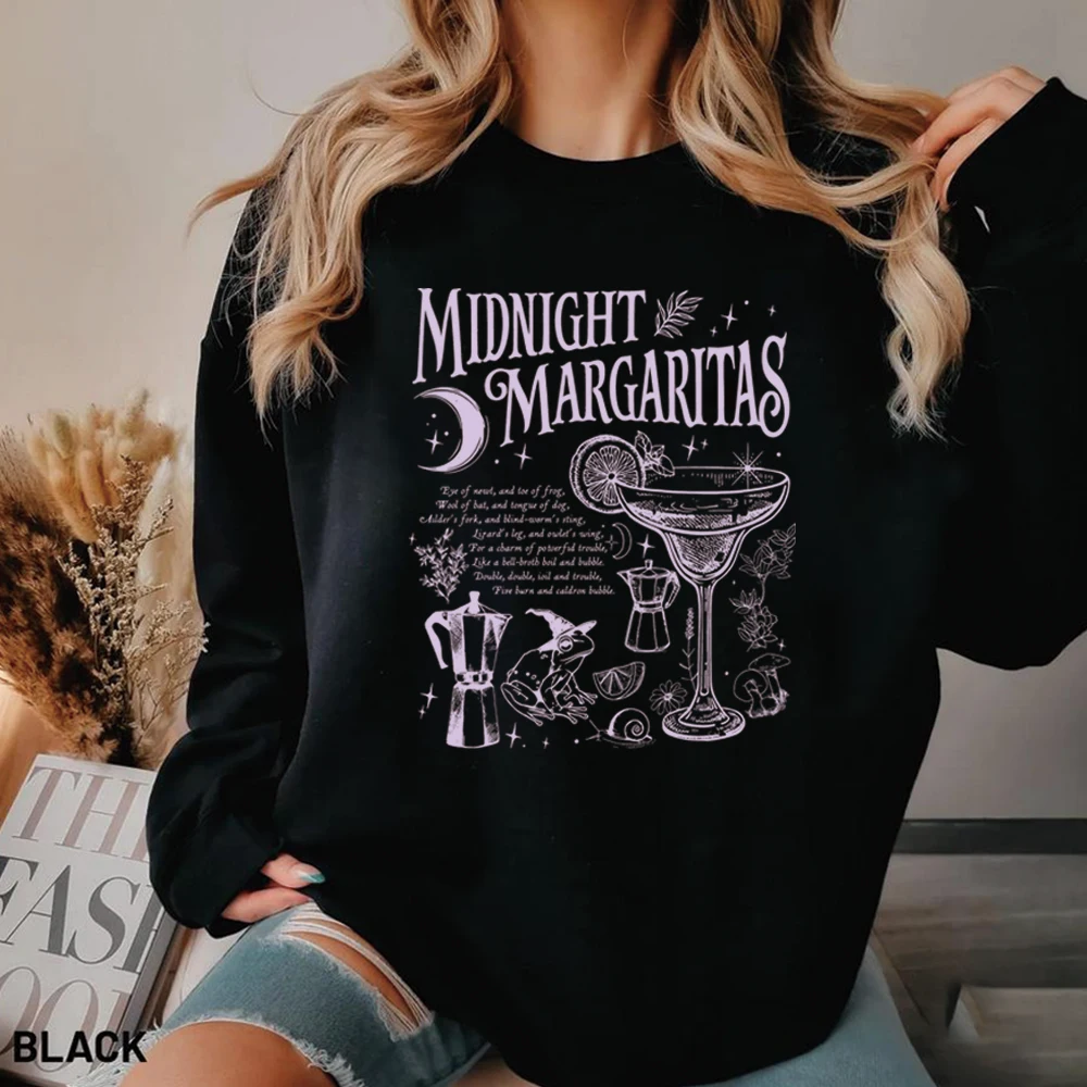 Vintage Midnight Margaritas Sweatshirt Halloween Shirt Salt Rosemary Lavender Love Pullover Witchy Tee Long Sleeves Sweatshirts
