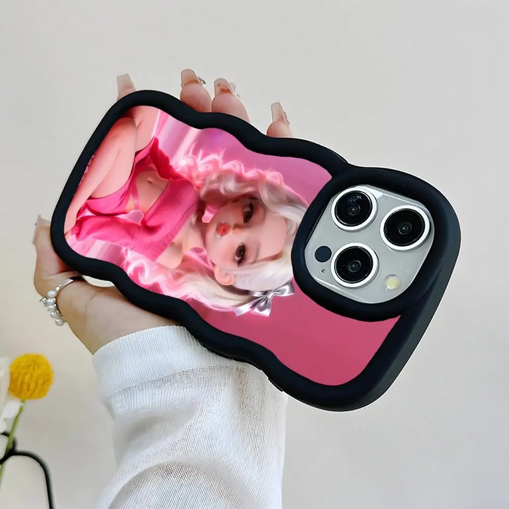 

Cute Anime Girl Phone Case for iPhone 17 16 15 14 13 12 11 Air Pro Max Plus Black Soft TPU Wavy Edge Cover