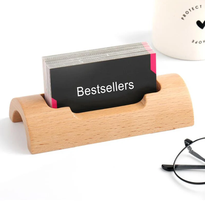 Business Card Holder Display Device Card Stand Holder Wooden Desk Name Card Storage Box Organizer Office Accessories