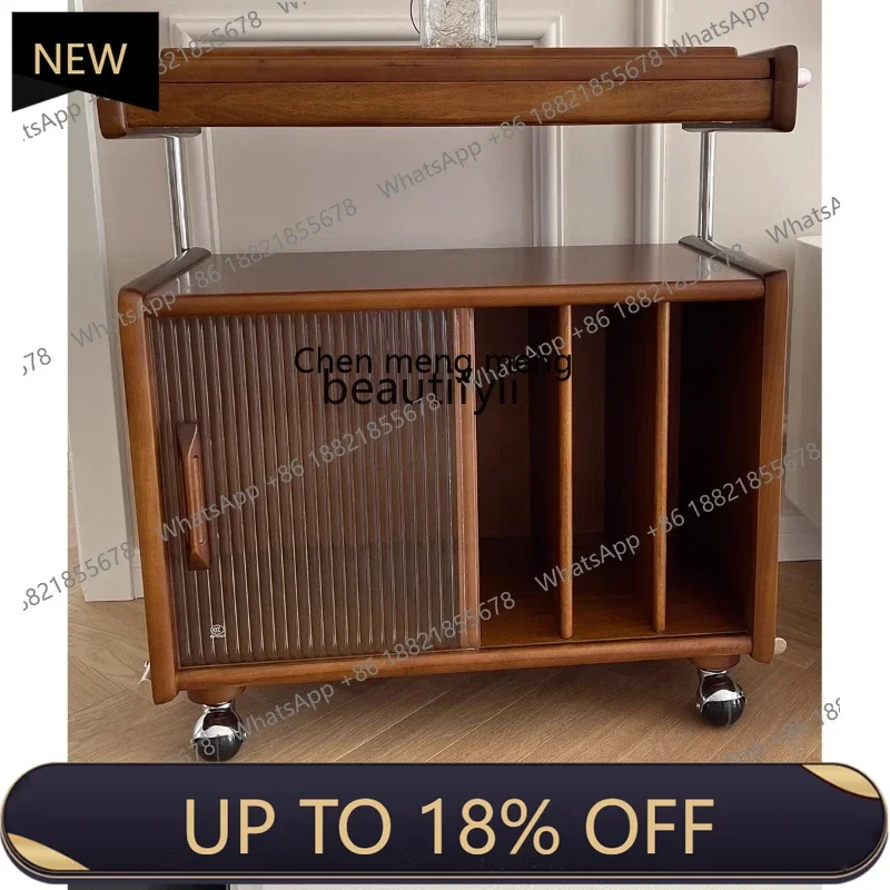 

Tea Dining Car Mid-Ancient Style Solid Wood Side Cabinet Storage Bookshelf Living Room Bedroom Retro Side Table Storage Mobile