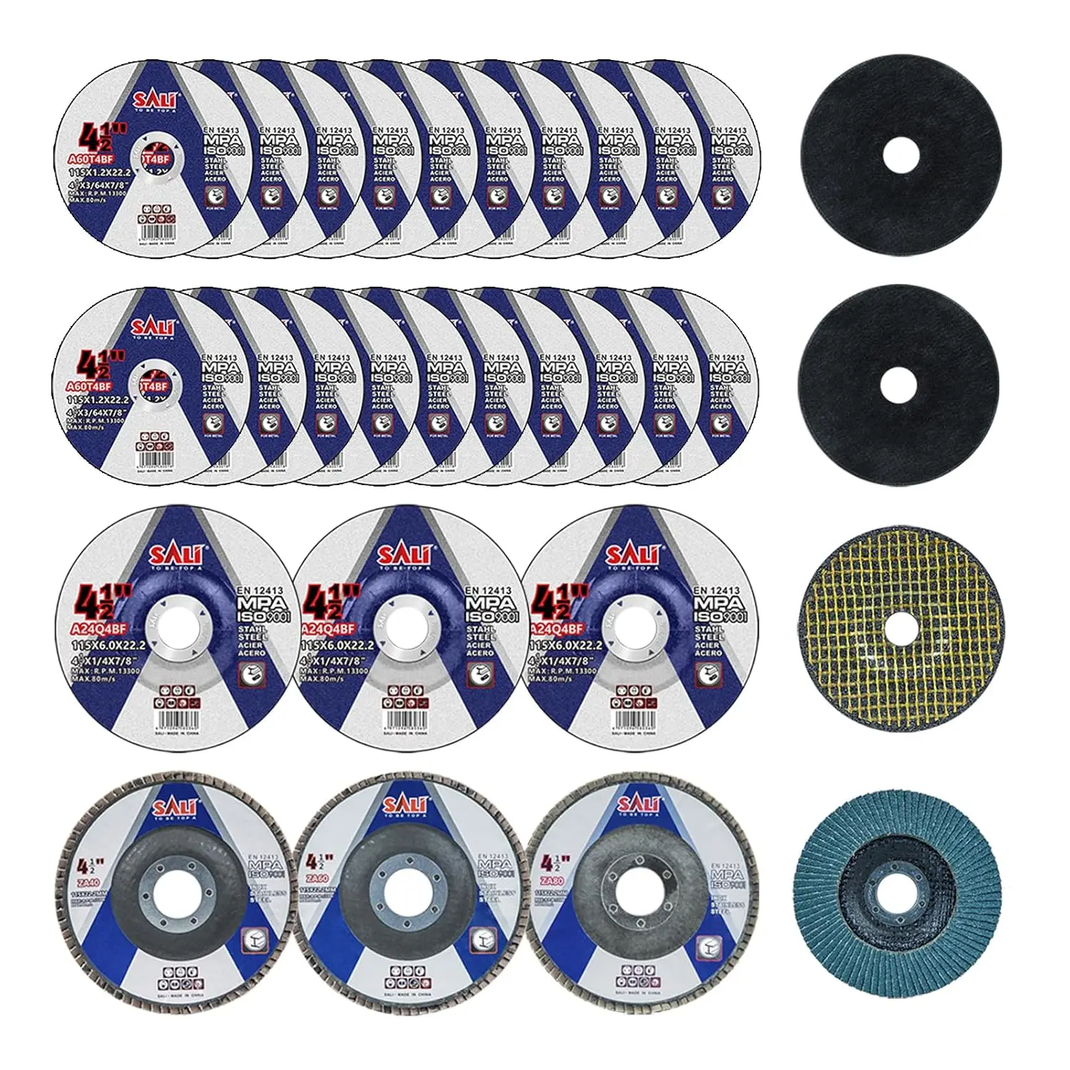 

26pc Grinding & Cutting Wheels 4.5" Set for Angle Grinder, Cut-Off, Grinding & Flap Discs with 7/8" Arbor