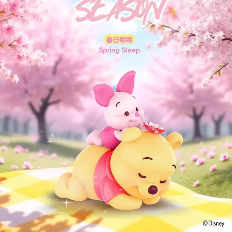 Miniso Pooh Bear Puff Honey Resmi Asli dalam Kotak Buta Musim Semi, Figur Mainan Hiasan Meja, Hadiah Liburan, Anime Perimeter
