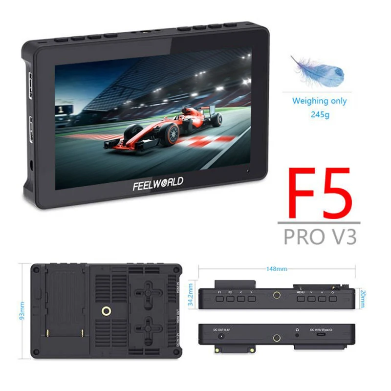 FEELWORLD 5.5 Inch F5 Pro V3 3D LUT Touch Screen DSLR Camera Field Monitor 4K HDMI Input Output Wireless Transmission LED Light