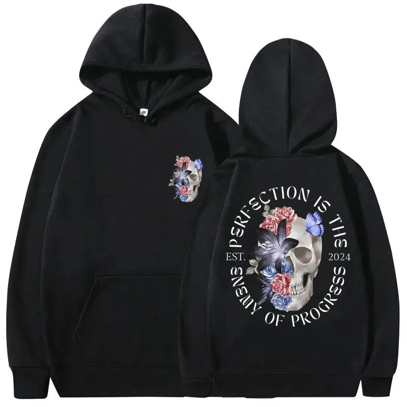 Perfection Is The Enemy of Progress Gym Pump Hoodie Men Women's Funny Skull Pullover Male Casual Fleece Cotton Hooded Tracksuit