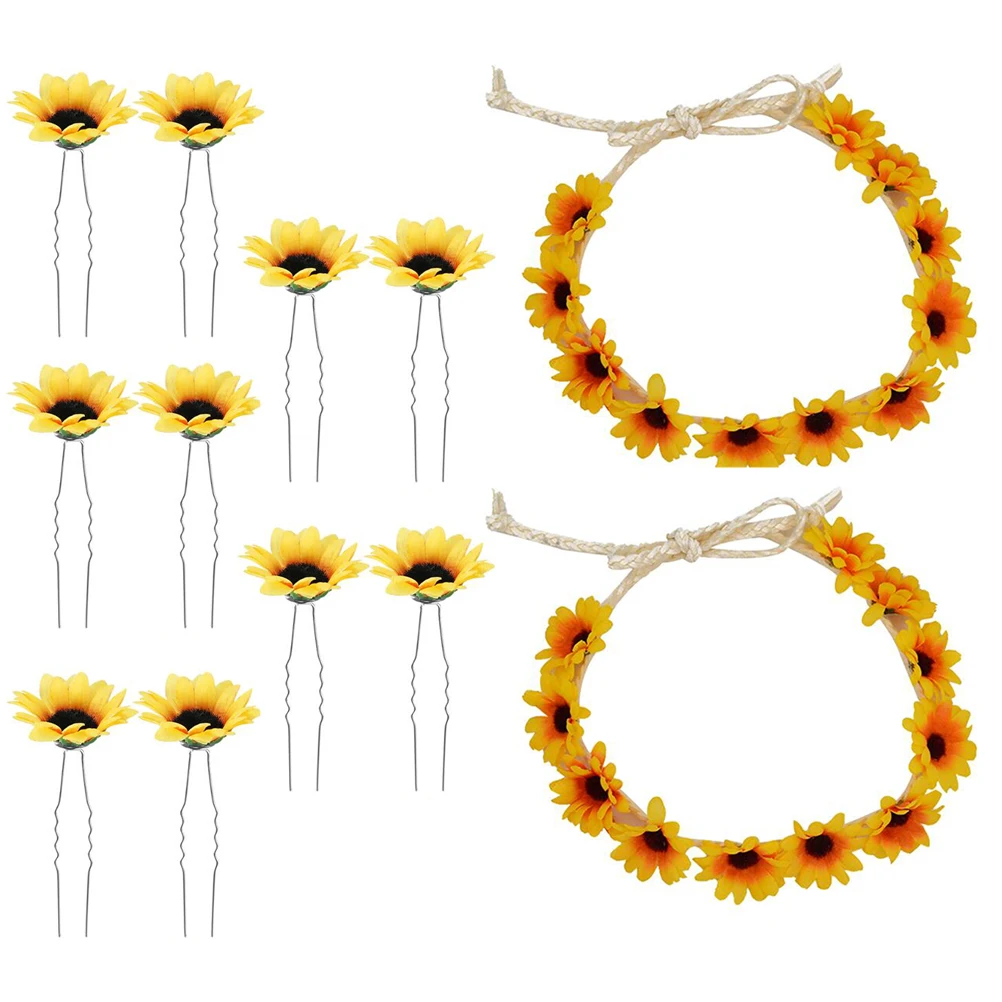 

2Pcs Sunflower Floral Headband Sunflower Headband Decorations Bridal Party Accessories Wedding Floral Wreath Prom