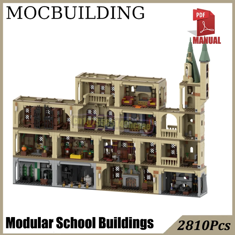 

Modular School Buildings Common Room Library Hall Medieval Castle MOC Building Block Bricks Wizarding Construction Toys