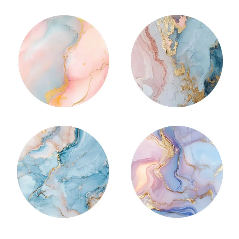 4 Pieces of Marble Pattern Printed Coasters, Suitable for Daily Family Party Decoration, Office, Non-Slip Wooden Coasters