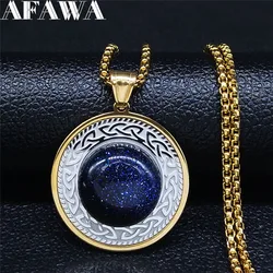 Witch Celtic Irish Knot Natural Stone Stainless Steel Gold Silver Color Necklaces for Women/Men Jewelry nudo de bruja NHH12S02