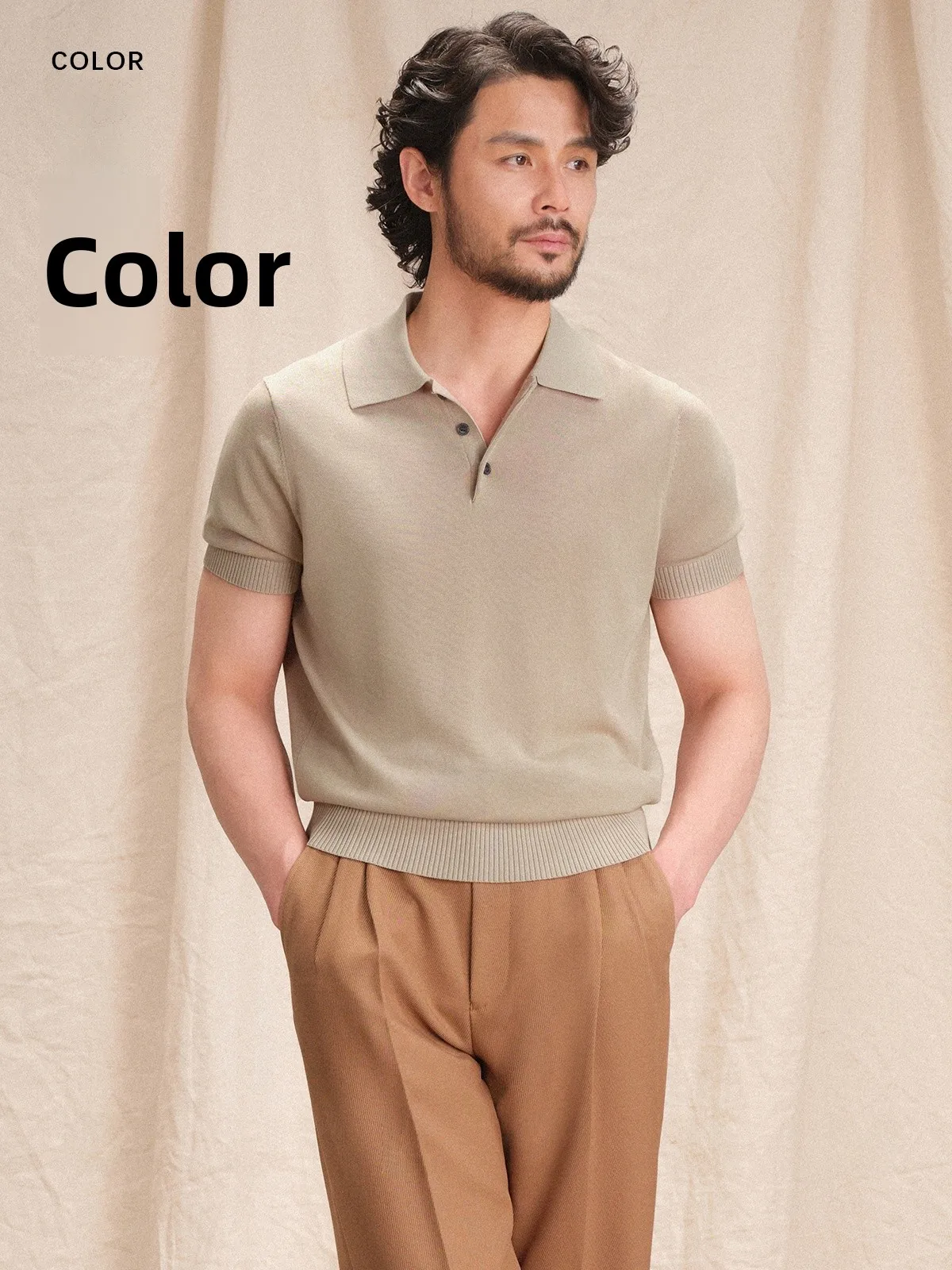 

Cultum Men's irt Spring Summer Breathable Knitted ort Sve Casual Turn-down Collar Silk Long Staple Cotton Base irt