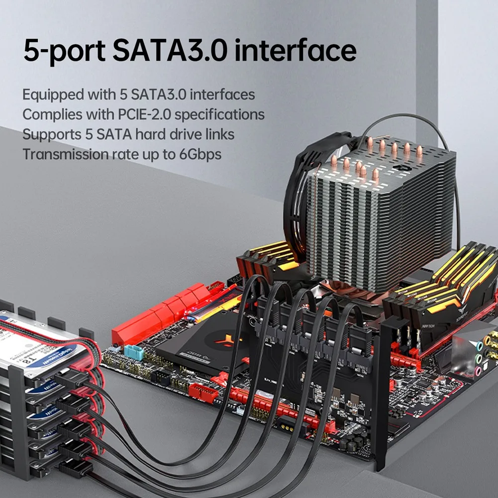 

Pcie To 5 Ports SATA 3 III 3.0 6Gbps SSD Adapter PCI-E PCI Express X1 Controller Board Expansion Card Support X4 X8 X16